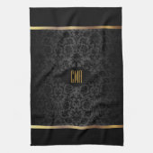 Monogram Metaalgoud en Floral Damask Pattern Theedoek (Verticaal)