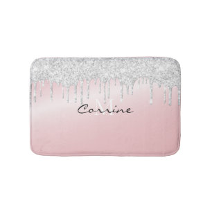 Monogram Metaalroze en Platinum Glitter Driping Badmat