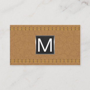Monogram metalen rand Dubbel gestikte bruine lee Visitekaartje
