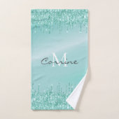 Monogram Metallic Aqua Blue Dripping Glitter Bad Handdoek (Handdoek)