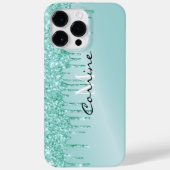 Monogram Metallic Aqua Blue Glitter Drip Android + Case-Mate iPhone Case (Achterkant)