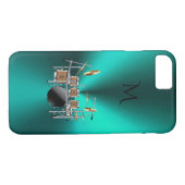 Monogram Metallic Blauwgroen Drums Music iPhone 7  Case-Mate iPhone Case (Achterkant (Horizontaal))