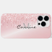 Monogram Metallic Blush Roze Dripping Glitter Case-Mate iPhone Case (Achterkant (horizontaal))
