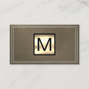 Monogram Metallic Dubbel Gestikte Sepia Leer Visitekaartje