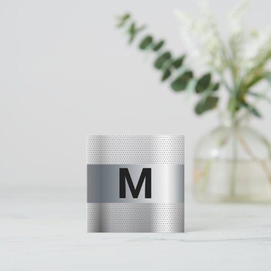 Monogram | Metallic Geperforeerde Achtergrond Vierkante Visitekaartje (Staand voorkant)