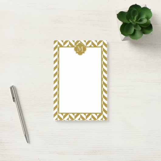 Monogram Metallic Gold Herringbone Patroon Post-it® Notes (Kantoor)
