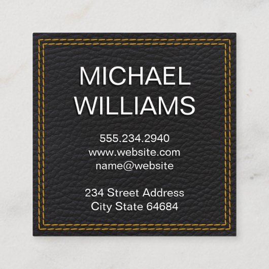 Monogram Metallic | Leer Zwart Dubbel Gestikt Vierkante Visitekaartje (Achterkant)