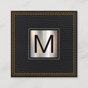 Monogram Metallic Leer Zwart Dubbel Gestikt Vierkante Visitekaartje