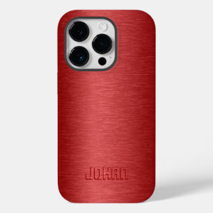 Monogram Metallic Rood Geborsteld Aluminium Look Case-Mate iPhone 14 Pro Hoesje