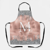 Monogram Metallic Roos Gold Silver Glitter Drips Schort (Voorkant)