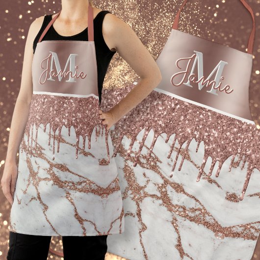 Monogram Metallic Roos Goud Marmer & Glitter Drips Schort