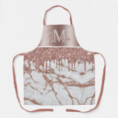 Monogram Metallic Roos Goud Marmer & Glitter Drips Schort (Voorkant)