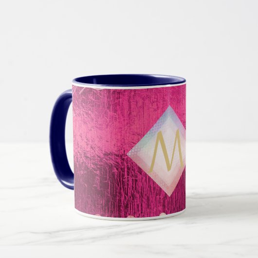 Monogram Metallic Rosegold Navy Glitter Girly Mok (Voorkant links)
