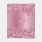Monogram Metallic Roze Dripping Glitter Girly Fleece Deken (Voorkant)