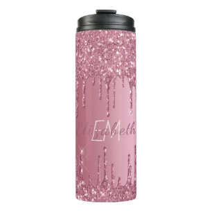 Monogram Metallic Roze Dripping Glitter Girly Thermosbeker