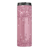 Monogram Metallic Roze Dripping Glitter Girly Thermosbeker (Achterkant)