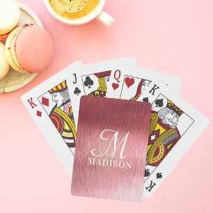 Monogram Metallic Roze Gestructureerde Gepersonali Pokerkaarten