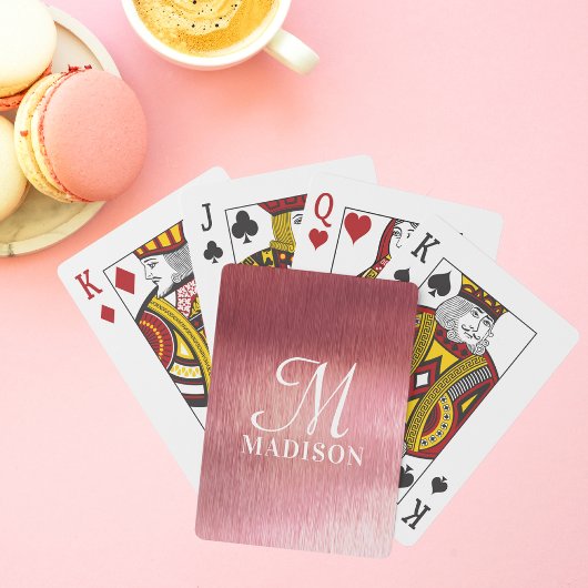 Monogram Metallic Roze Gestructureerde Gepersonali Pokerkaarten