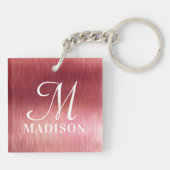 Monogram Metallic Roze Gestructureerde Gepersonali Sleutelhanger (Achterkant)