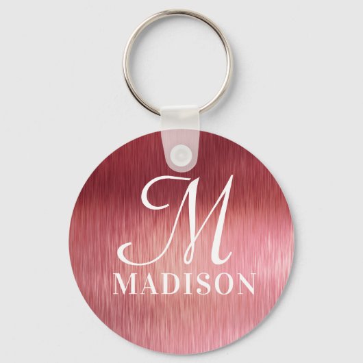 Monogram Metallic Roze Gestructureerde Gepersonali Sleutelhanger (Voorkant)