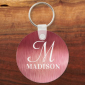 Monogram Metallic Roze Gestructureerde Gepersonali Sleutelhanger (Voorkant)