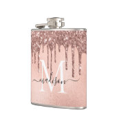 Monogram Metallic Roze Goud Roze Glitter Druppels Heupfles (Links)