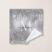 Monogram Metallic Silver Grey Dripping Glitter Bad Handdoek (Wasdoekje)