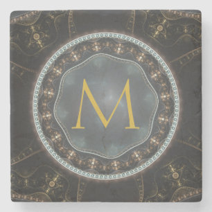 Monogram Metallic Steampunk Cirkel Stenen Onderzetter