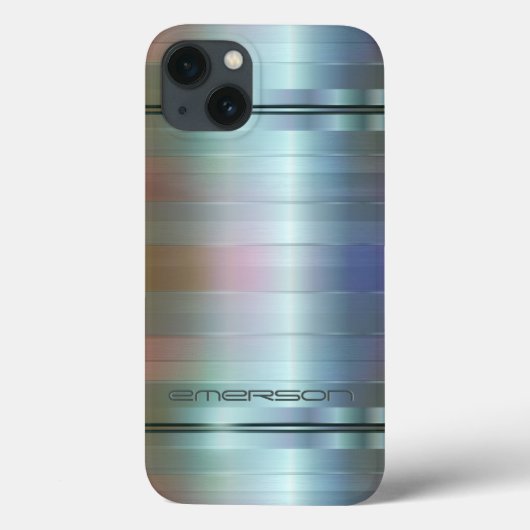 Monogram metallisch blauw-grijze Stripes Case-Mate iPhone Case (Achterkant)