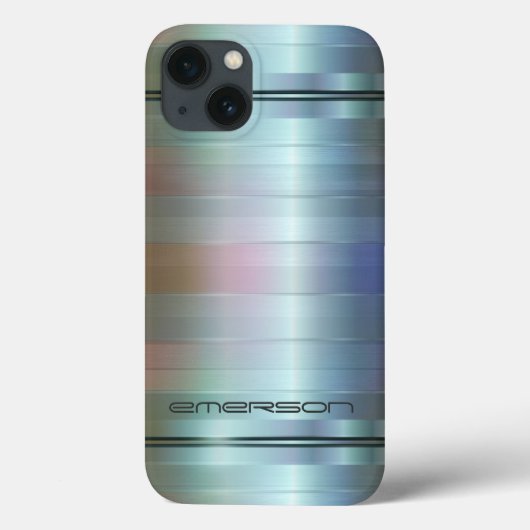 Monogram metallisch blauw-grijze Stripes Case-Mate iPhone Case (Achterkant)