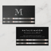 Monogram metallisch zilvertrim leder visitekaartje (Voorkant / Achterkant)