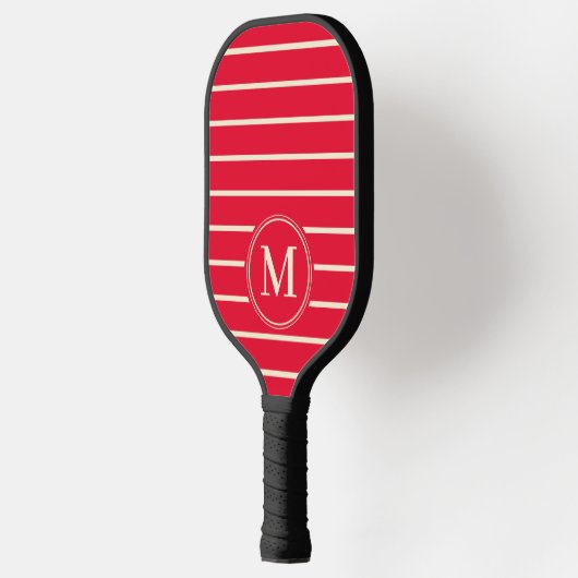 Monogram Midden-eeuw gestreept kersenplukken roze Pickleball Paddle (Links)