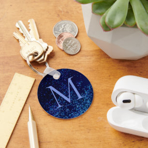 Monogram Midnite Blue Confetti Sleutelhanger