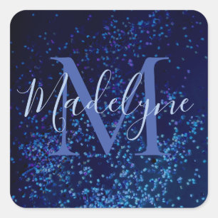 Monogram Midnite Blue Confetti Vierkante Sticker