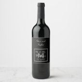 Monogram minimaal | Zwart-wit bruiloft Wijn Etiket (Voorkant)