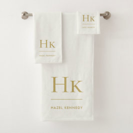 Monogram Minimal Elegant Ivory Gold Stylish Simple Bad Handdoek