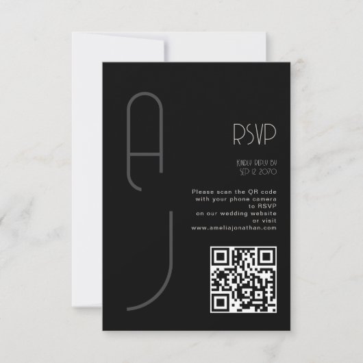 Monogram Minimal Wedding Qr Code Black RSVP (Devant)