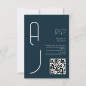 Monogram Minimal Wedding Qr Code Navy RSVP  (Devant)