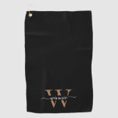 Monogram Minimale Elegante Zwart Gouden Script Naa Golfhanddoek (Voorkant)