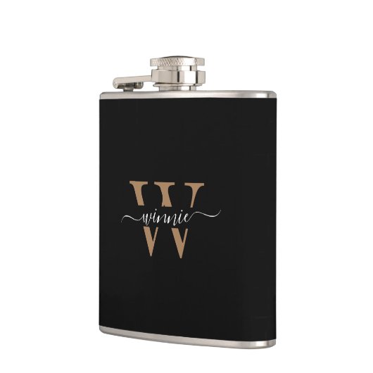 Monogram Minimale Elegante Zwart Gouden Script Naa Heupfles (Links)