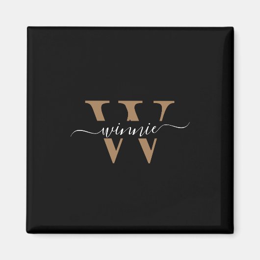 Monogram Minimale Elegante Zwart Gouden Script Naa Magneet (Voorkant)