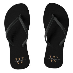Monogram Minimale Elegante Zwart Gouden Script Naa Teenslippers