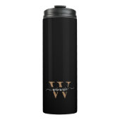Monogram Minimale Elegante Zwart Gouden Script Naa Thermosbeker (Voorkant)