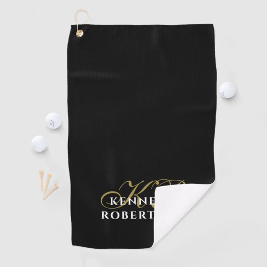 Monogram Minimalist Black Gold White Stylish Men Golfhanddoek (Insitu)
