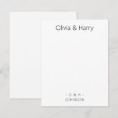 Monogram Minimalist Black White Wedding Note Card Notitiekaartje (Voorkant / Achterkant)