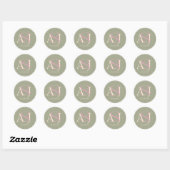 Monogram Minimalist Green & Pink Wedding Date Ronde Sticker (Vel)
