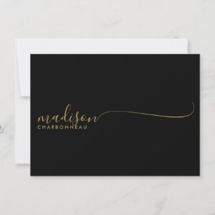Monogram Minimalist Simple Gold Black Notitiekaartje