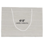 Monogram Minimalistic White Burlap Gray Typography Groot Cadeauzakje (Achterkant)