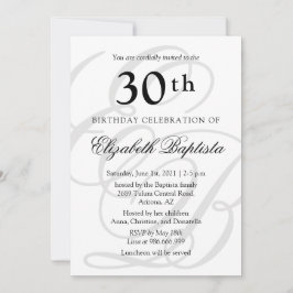 Monogram minimalistisch 30e verjaardagsfeestje kaart