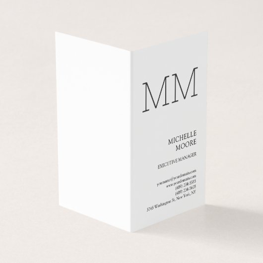 Monogram minimalistisch modern Gewoon wit Visitekaartjes (Buitenkant)